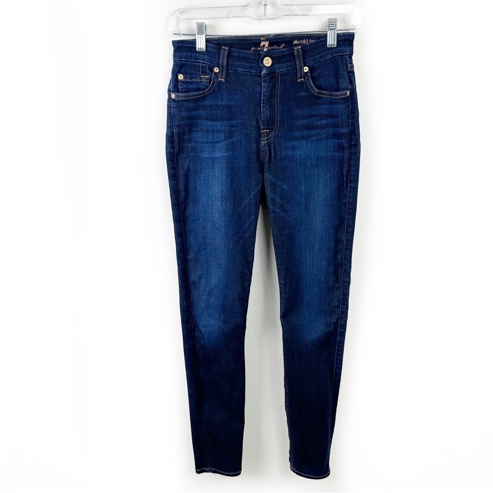 7 for all Mankind the mid-rise ankle skinny dark wash jeans size: 25